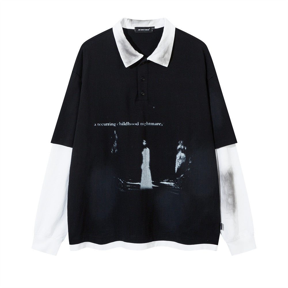 Stitching Long Sleeve Fake Two-piece T-shirts Top