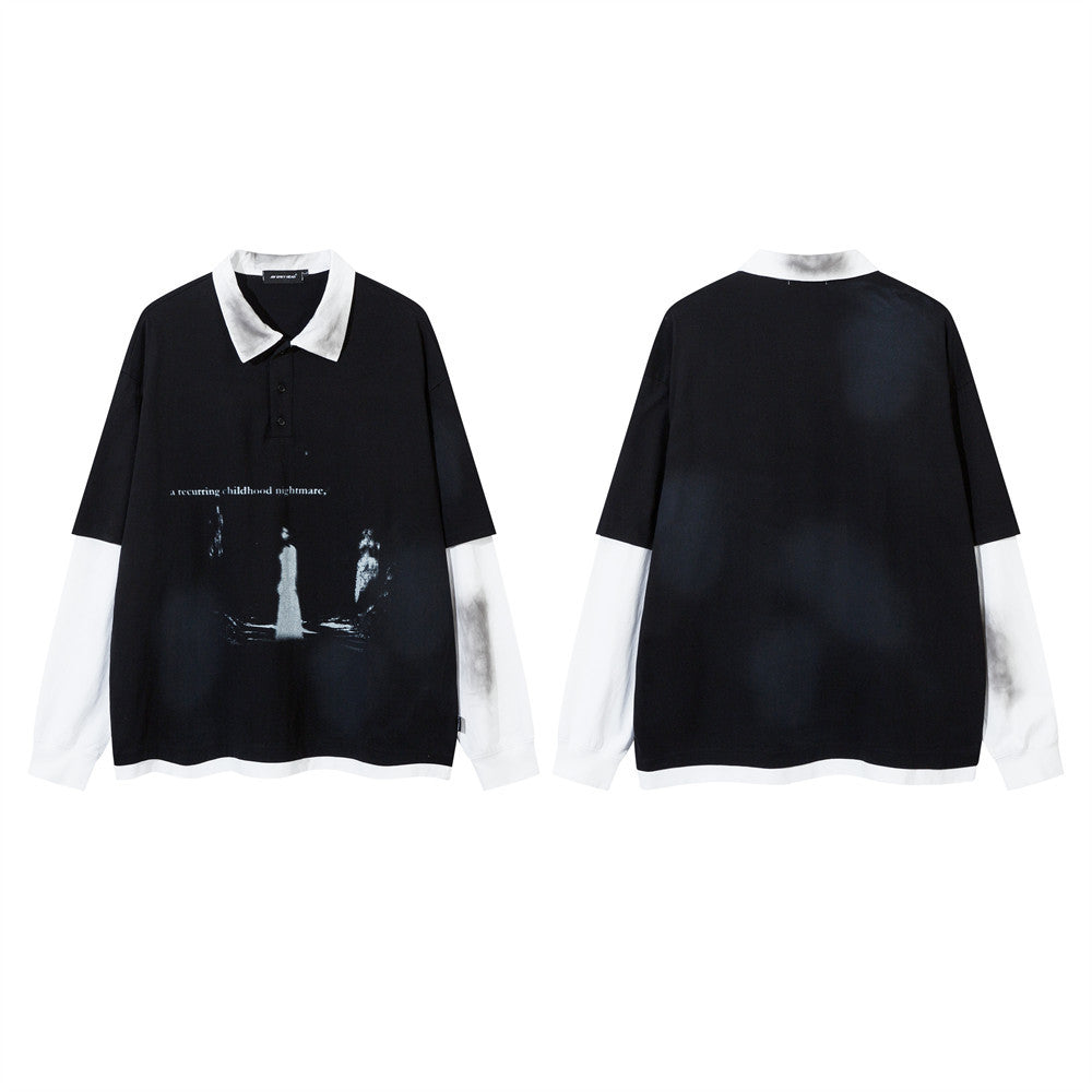 Stitching Long Sleeve Fake Two-piece T-shirts Top