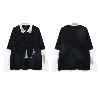 Stitching Long Sleeve Fake Two-piece T-shirts Top