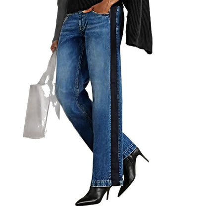 Womens Patchwork Color Block Denim Jeans