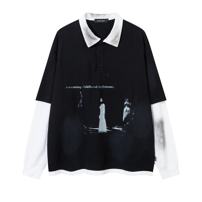 Stitching Long Sleeve Fake Two-piece T-shirts Top