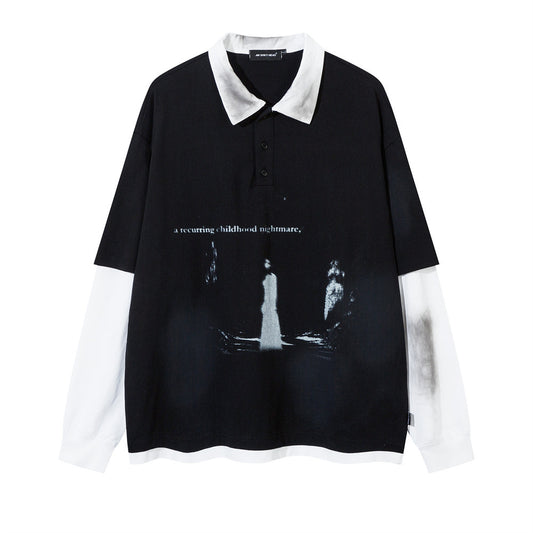 Stitching Long Sleeve Fake Two-piece T-shirts Top