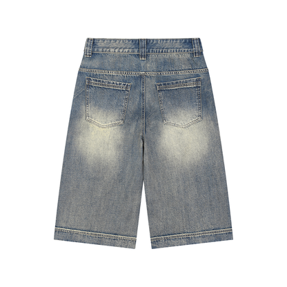 CAPSULE 01 // VINTAGE WASHED BAGGY DENIM ABOVE KNEE SHORTS [385GSM]