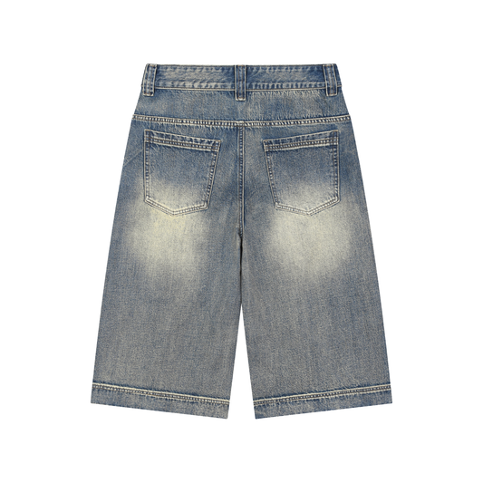 CAPSULE 01 // VINTAGE WASHED BAGGY DENIM ABOVE KNEE SHORTS [385GSM]