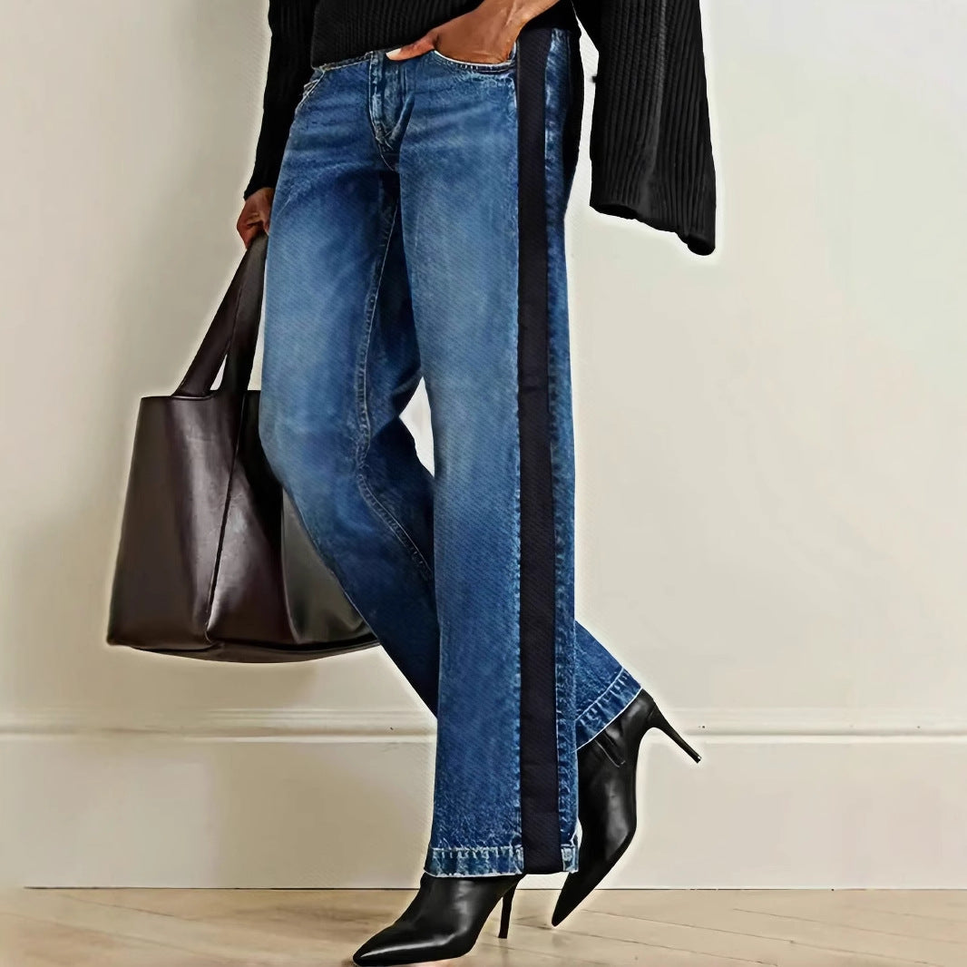 Womens Patchwork Color Block Denim Jeans