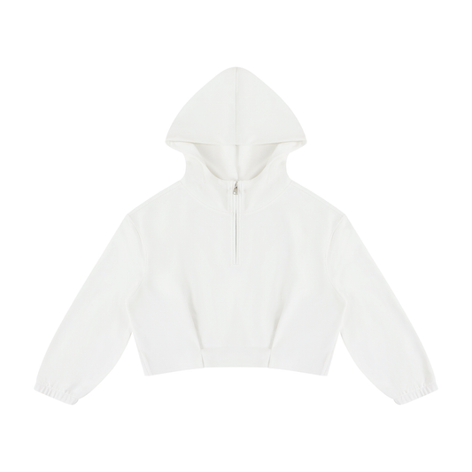 CAPSULE 01 // FEMME QUARTER-ZIP PLEATED HOODIE [310GSM] — WHITE