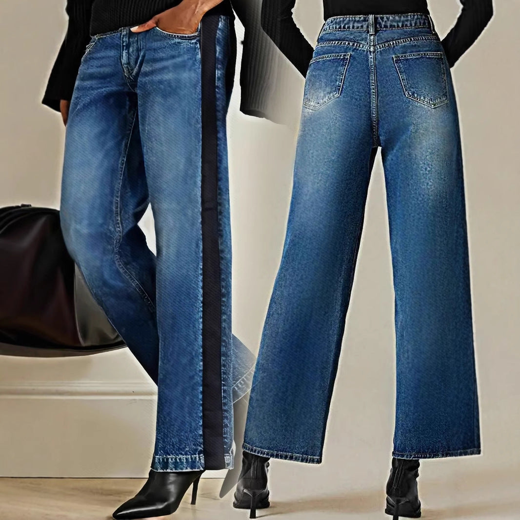 Womens Patchwork Color Block Denim Jeans
