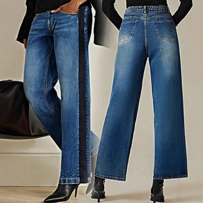 Womens Patchwork Color Block Denim Jeans