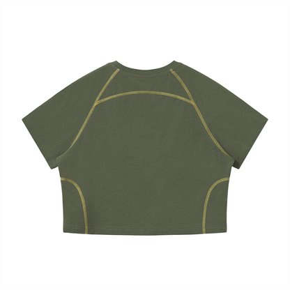 CAPSULE 01 // CONTRAST MATRIX RAGLAN CROP [210GSM] — PLUM PURPLE, ARMY GREEN, BLACK